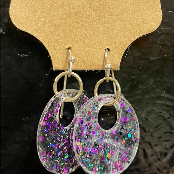 Glittering Oval Drop Earrings - Picture 1 of 4